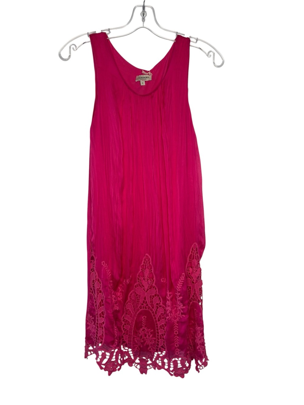 Via Signoria made in Italy Pleated silky Sleeveless embroidered pink dress Small